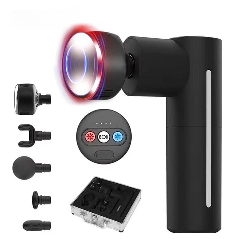 Massage Gun Warming for Muscles, Massage Background of Muscular Fabrics and Relaxation, Cold Striped Gun