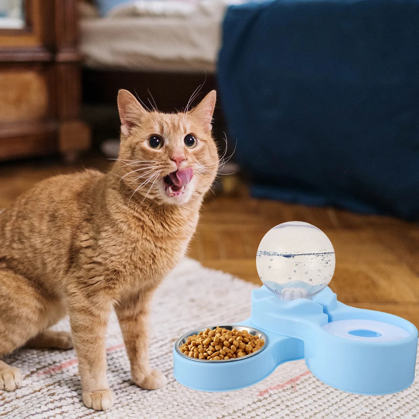1Pcs Automatic Cat Water Dispenser Dual Use Food Bowl Feeder Large Capacity Deep Sink Pet Water Fountain Cat Food Feeder