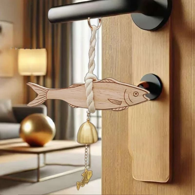 Decorazioni per la casa Campanella in legno in stile europeo Campanello per porta in legno Porta d'ingresso Promemoria campana Decorazione della stanza allarmia a forma di pesce 2026