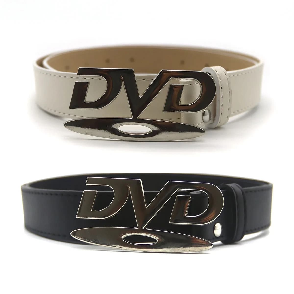 Cintura Unisex Nostalgica con Fibbia DVD, Versatile, Nera e Bianca, Decorativa, per Uomo e Donna, Abbinabile a Jeans, Regalo per Lei