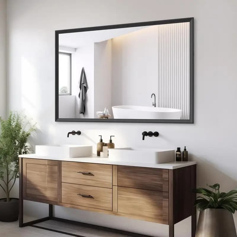 Specchio da bagno rettangolare moderno oversize da 60"x40" con cornice nera, specchio decorativo da parete grande per bagno, soggiorno o