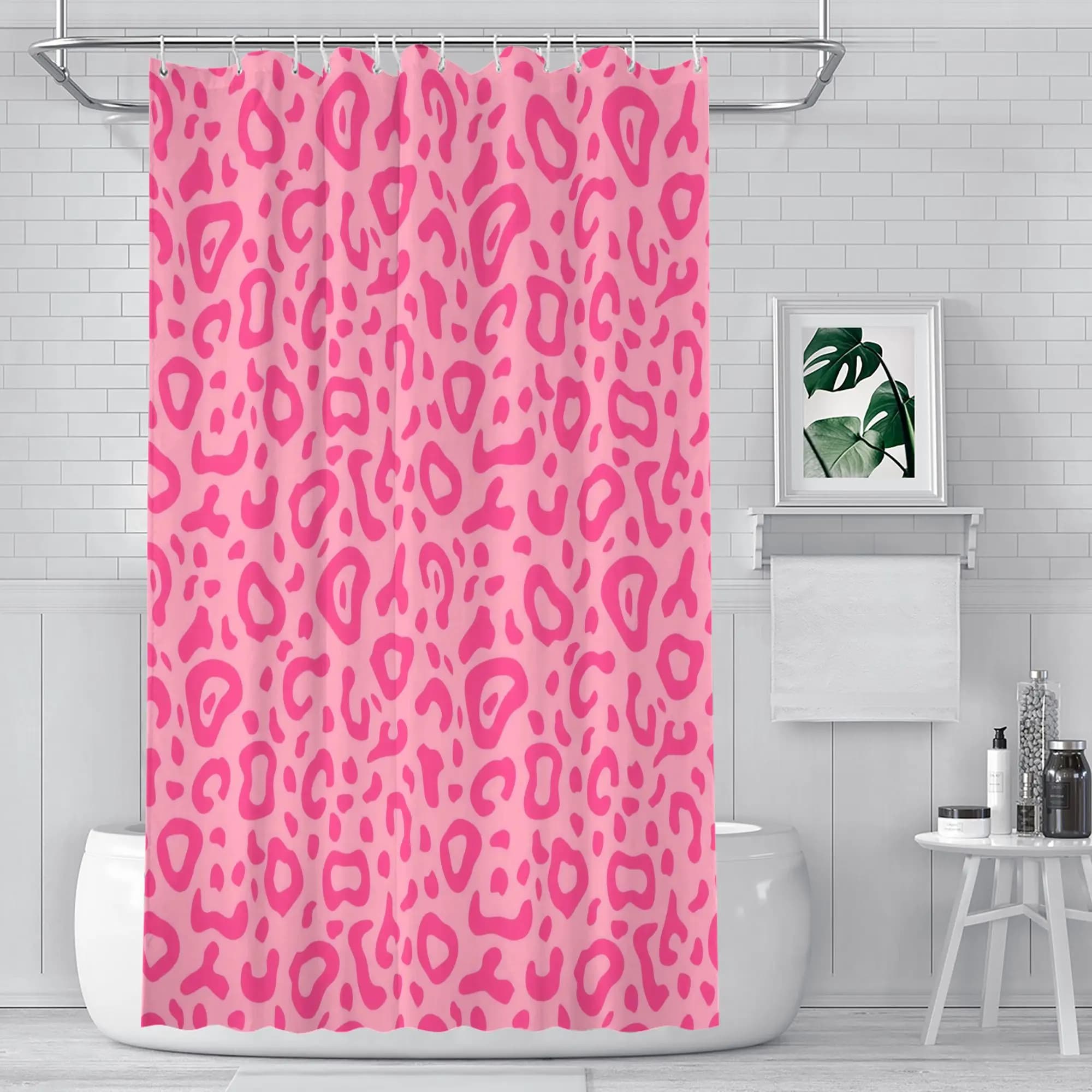 Tenda da doccia con motivo a pois astratti rosa – Non con stampa animalier, poliestere, 12 ganci, resistente all'acqua, 180x180 cm