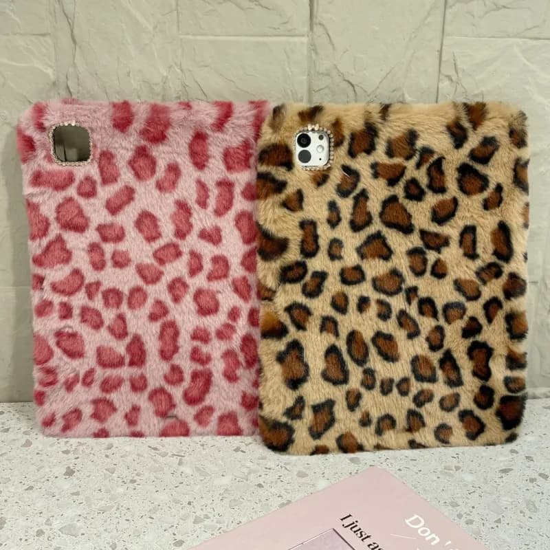 Custodia per Tablet Antiurto in Peluche Leopardato Rosa/Marrone con Scomparto per Matita per iPad 7-9a Gen 10.2in, Air3 10.5in, Air4/5 10.9in, 10a Gen