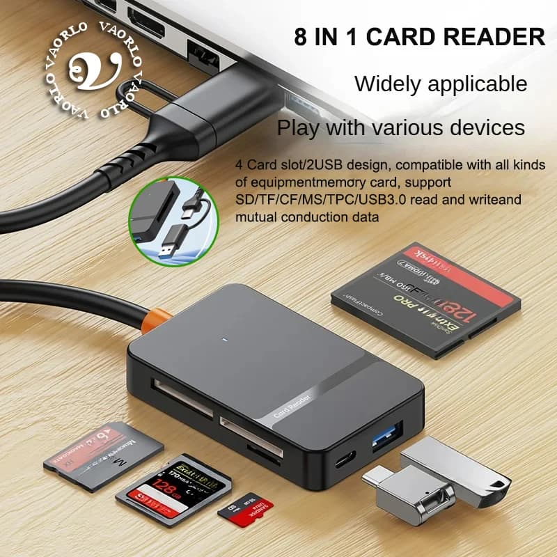 8 in 1 USB Card Reader 3.0 Card Reader SD Micro SD TF CF MS U Disk Compact Flash Card Adapter for Laptop Smart card reader