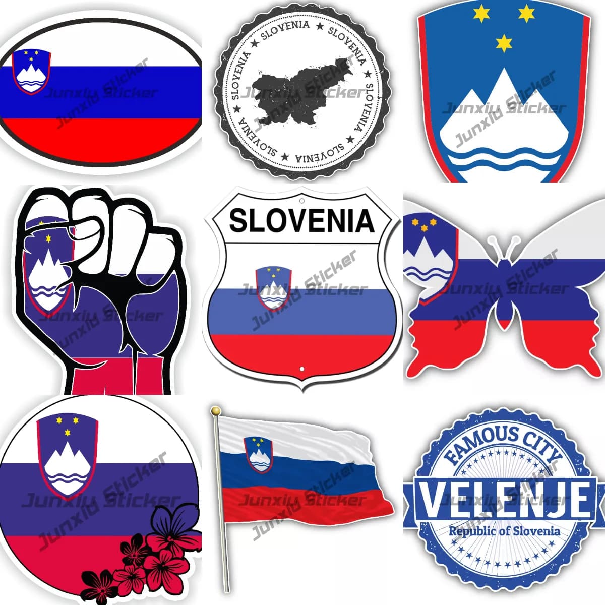 Slovakia Car Coat of Arms Flag Shield Ljubljana City Slovenia Map Grunge Rubber Stamp Travel Label Waterproof Vinyl PVC Decals
