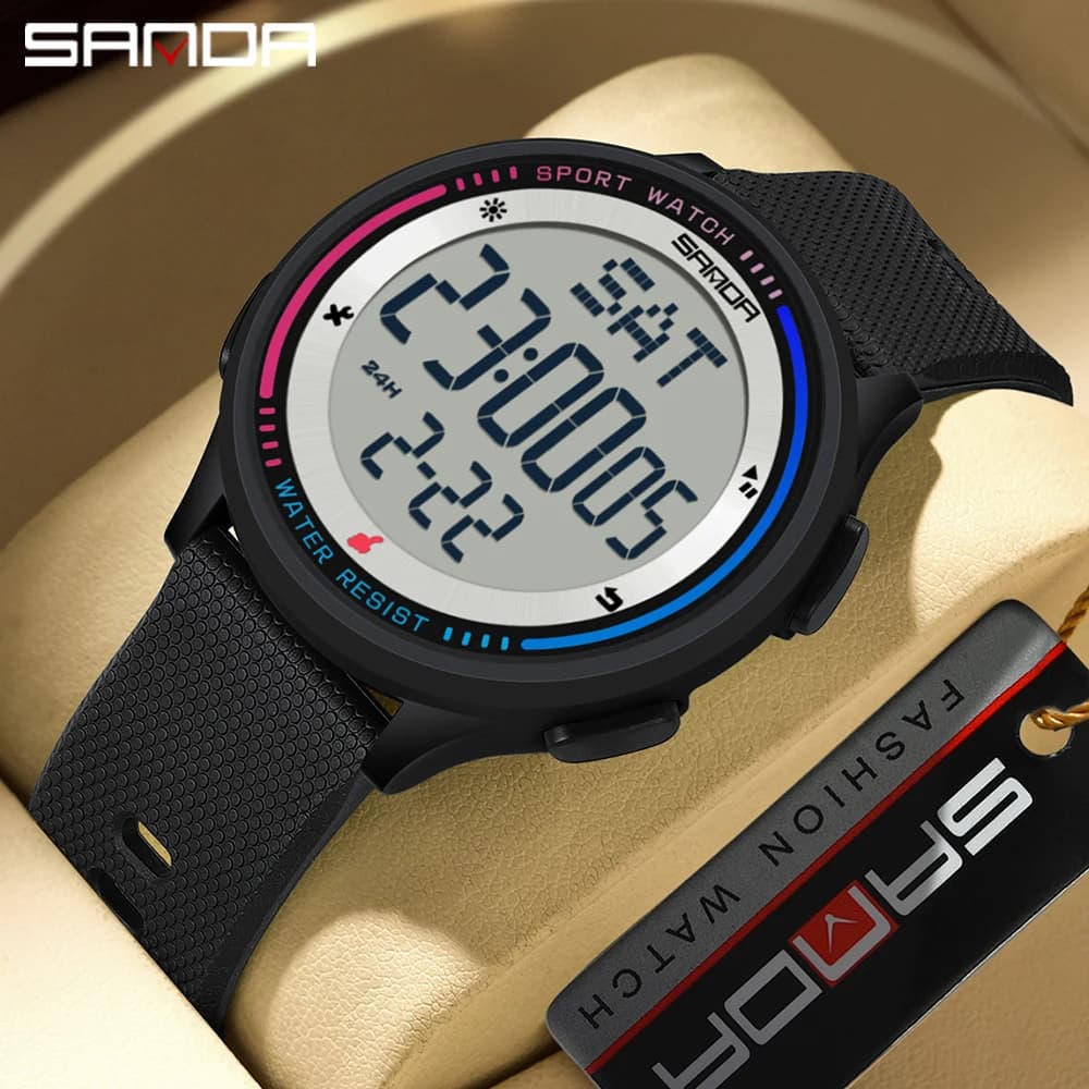 Sanda 6158 new published Multiple Functions Outdoor Sports Digital Movement Waterproof LED Wrist Watch Electronic Wrist Watch Men