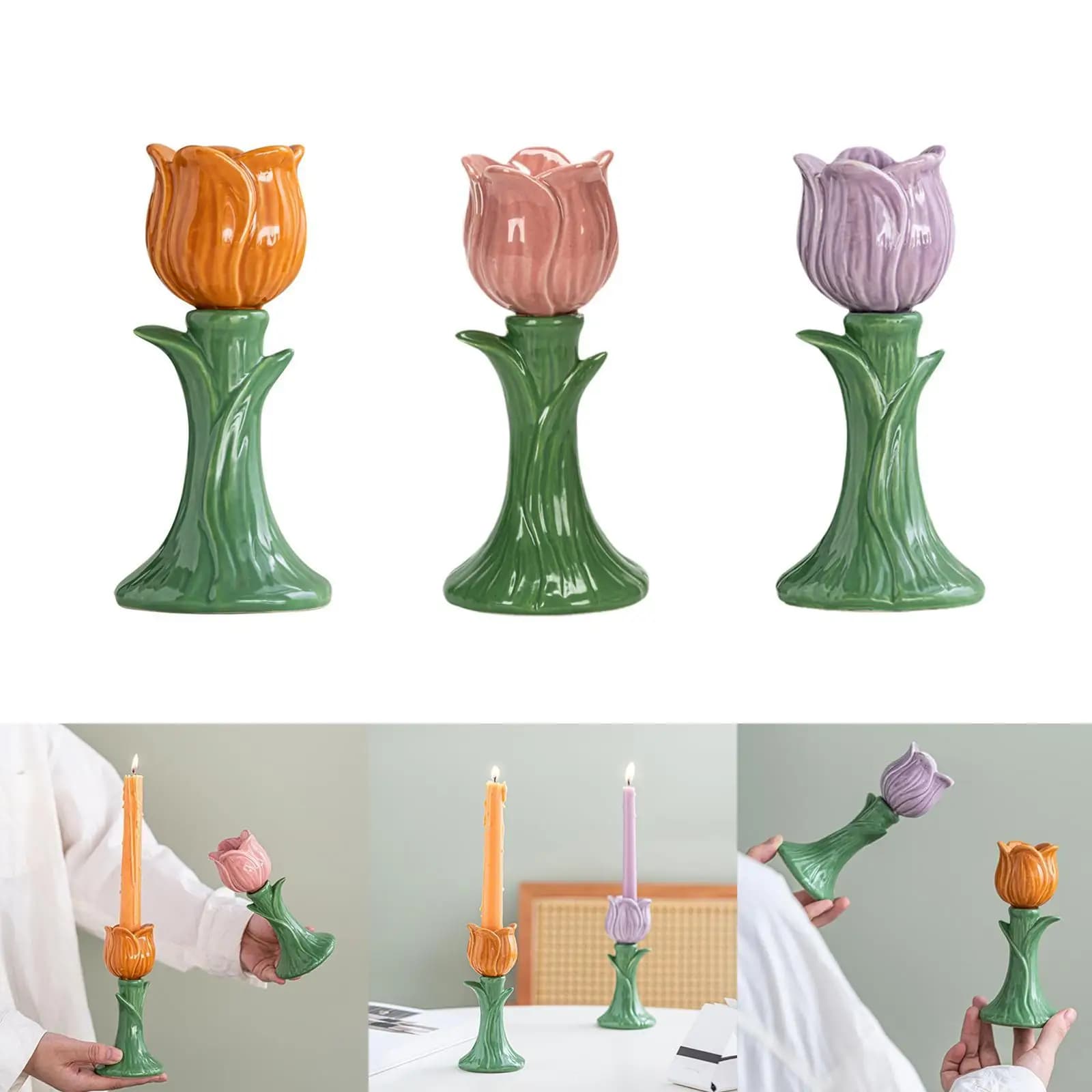 Portacandele in Porcellana a Forma di Fiore, Centrotavola per Candele Affusolate, Stile Nordico