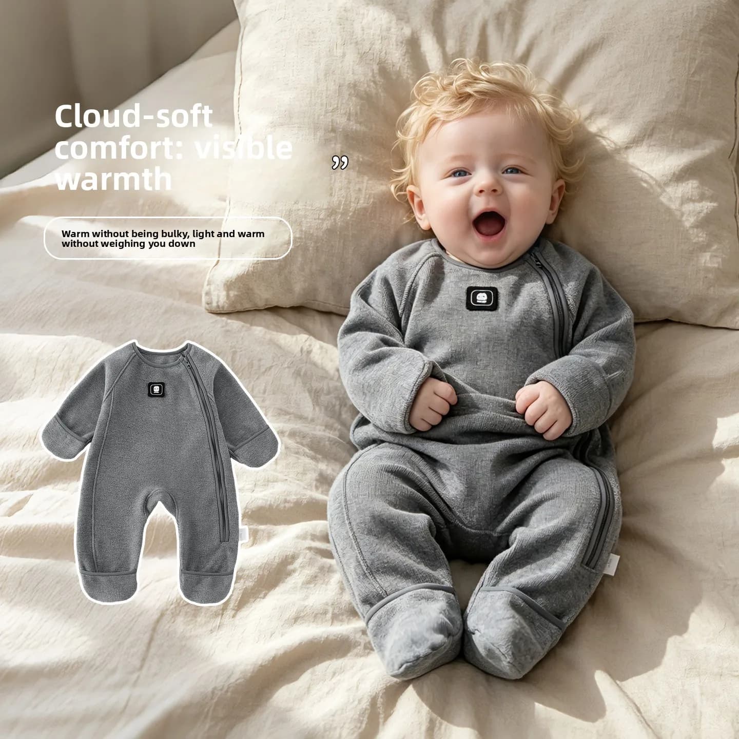 Somenie Footed Baby Romper, Autumn‑Winter Side‑Zipper Warm Unisex Newborn Crawling Home Pajama Onesie