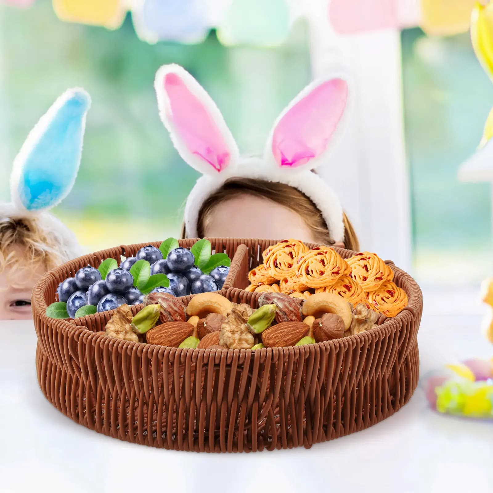 Imitation Rattan Three-Grid Snack Serving Plate Elegant Home Kitchen Picnic Wedding Party Dessert Pastry Candy Dried Fruit