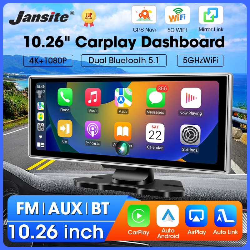 Dash Cam Portable 11.26\" 4K with Carplay and Android Auto Wireless, Video Recorder, Monitor DVR Auto, GPS Navigation, Wifi 5G, FM, AUX