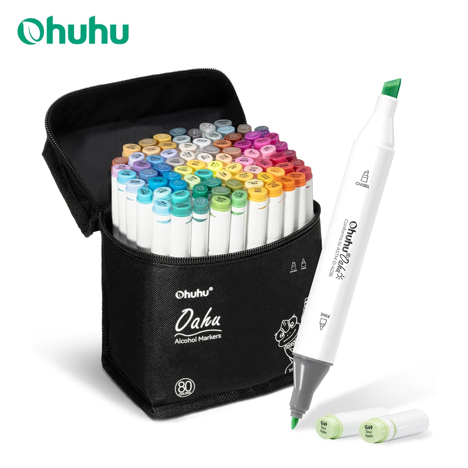 Ohuhu Oahu Set di pennarelli a 80 colori Pennarelli per arte alcol Doppia punta Penna in feltro Schizzo Disegno Graffiti Manga Materiale scolastico d'arte