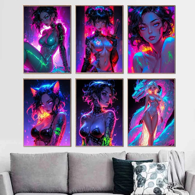 1 pz Stampa su tela senza cornice Sexy Hot Girl Pop Art Coquette Anime Girl Poster su tela per camera da letto, quadro da parete femminile per la casa