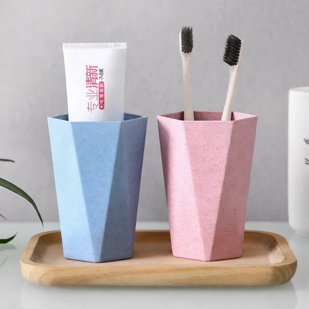 Rhombus Texture Gargle Mug Eco Wheat Straw Toothbrush Holder Bathroom Mouthwash Cup Lightweight Durable Home Accessory