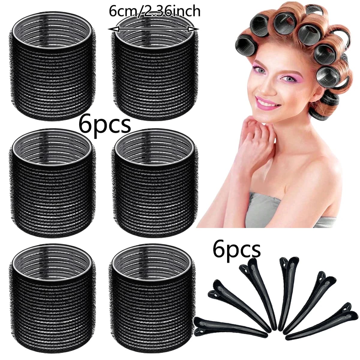 Set di 12 strumenti per arricciare i capelli, inclusi 6 arricciacapelli per onde grandi da 2,36 pollici e 6 fermagli per capelli abbinati. Design autoaderente, e
