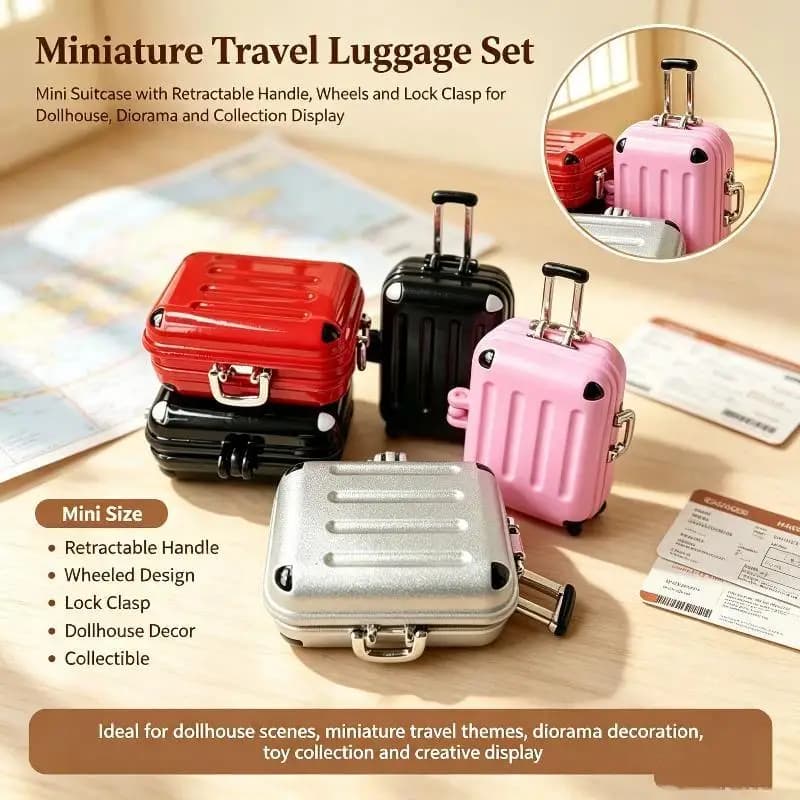 1:12 Scale Dollhouse Mini Travel Suitcase Tiny Luggage Box Model Gift for Kids Doll Play