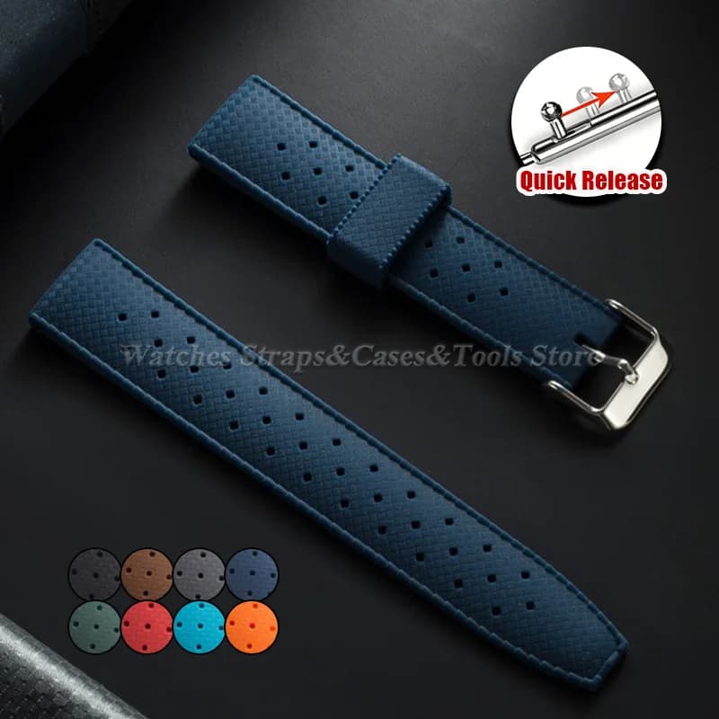 Premium Tropical Rubber Watch Strap 20mm 22mm Quick Release Universal Wristband for Smartwatch Men Women Soft Silicone Watchband