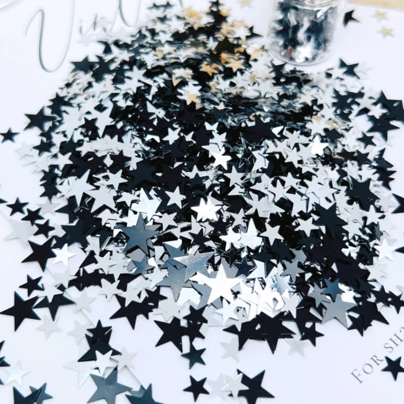 20g Black & Silver 10mm/5mm Stars Confetti for Halloween Decoration Party Arrangement Nail Art DIY Handcraft Essential
