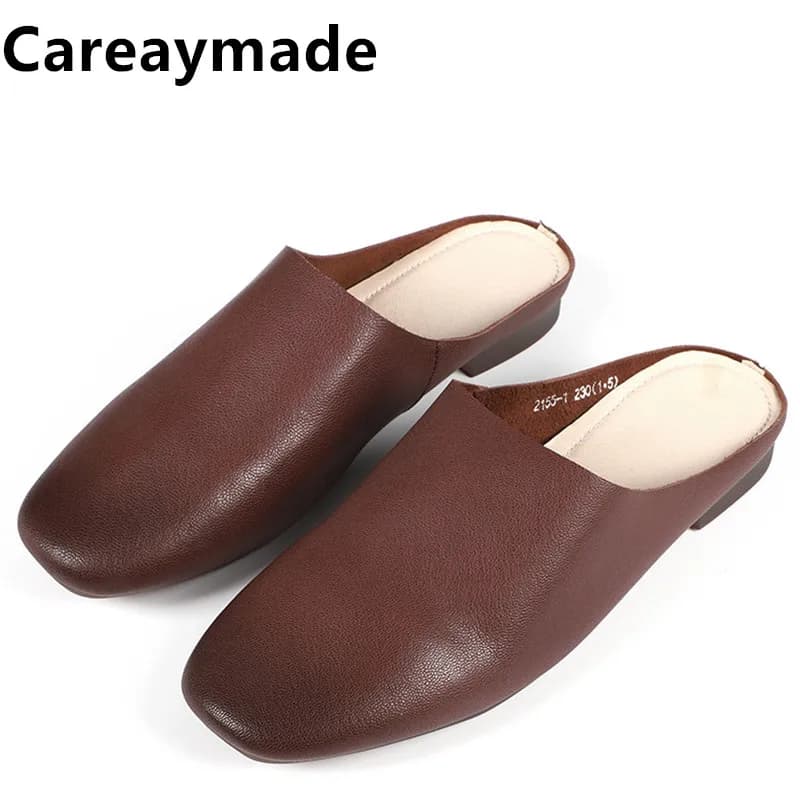 Careaymade-pantofole da donna in vera pelle estate 100%, colori alla moda scarpe pigre comfort casual, mezze pantofole piatte fatte a mano