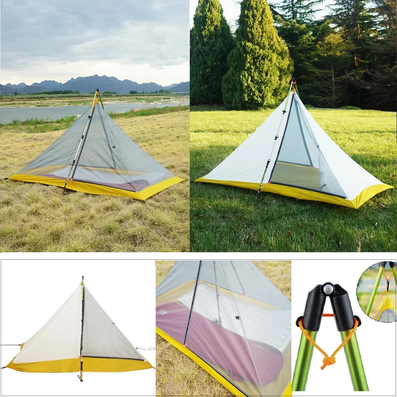 Ultralight Indoor Tent for 2 Persons 40D Silnylon 500g Autumn Camping Tent for 4 Seasons Outdoor, 42cm Aluminum Alloy A Shape Extension Rod