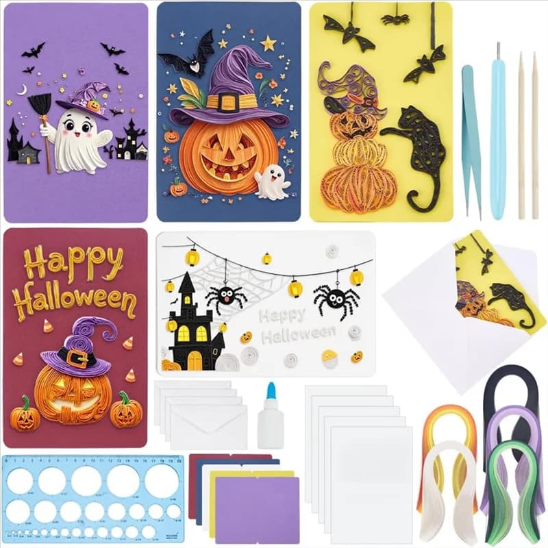 A34R Halloween Paper-Quilling Kit 20 Sets- For Adult Beginner Friendly Greeting Card Making Tool For Party Decor Preparation