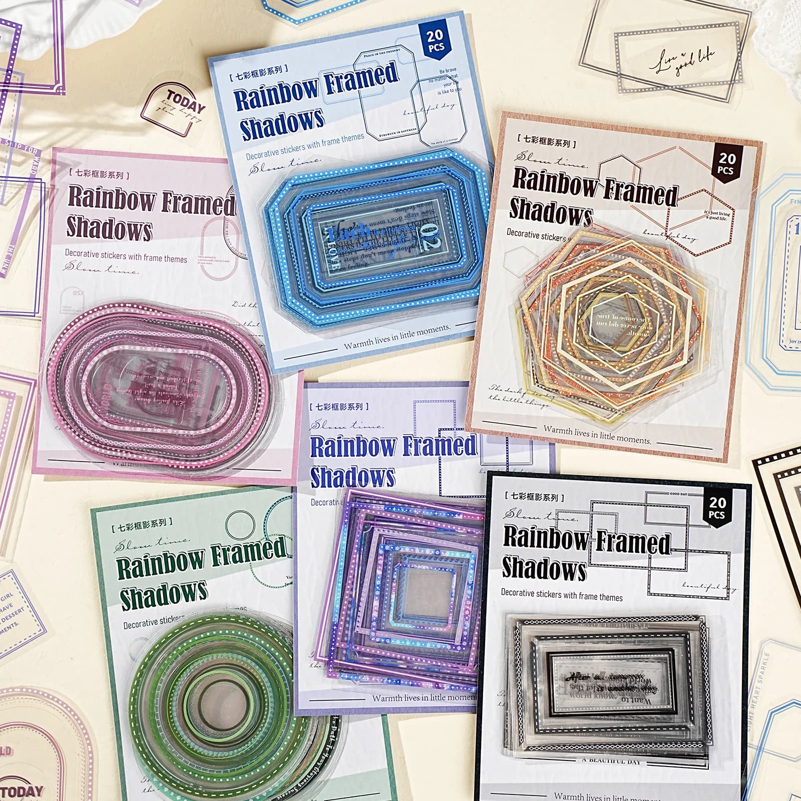 Etori Life Colorful Frame Series Simple Color Border Basic Decorative Stickers for Scrapbooking Supplies, Room Decoration, Notebooks, Phone Stickers, Photo Albums, Student Stationery, Gift Paper Bags, Children's Stickers, Waterproof Decals