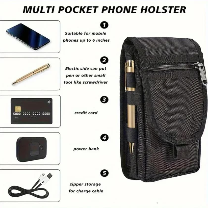 Multi-Functional 6.3 Inch Mobile Phone Bag Oxford Fabric Pocket Cell Phone Belt Pouch Case Men's Outdoor Bag for Iphone 16 15