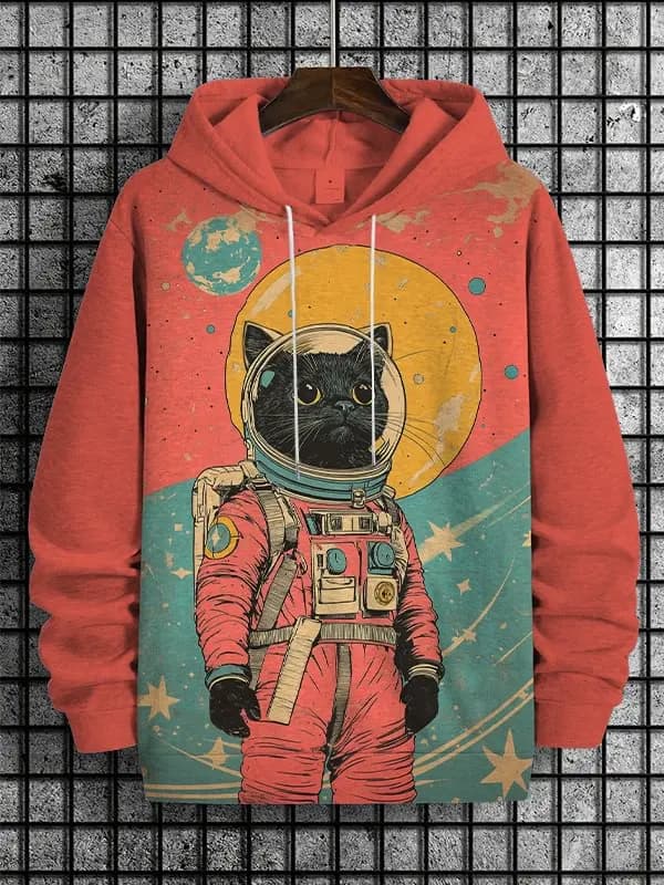 Divertente cartone animato Graffiti Cat Pattren Felpe con cappuccio Felpa per uomo Stampa 3D Pullover casual Tuta sportiva Felpa con cappuccio oversize da uomo