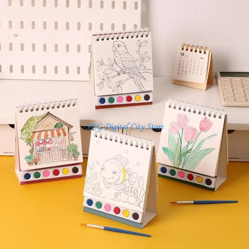 U75B Kids Doodling Book with Watercolor Paint and Brush for Kid Beginner Sketching