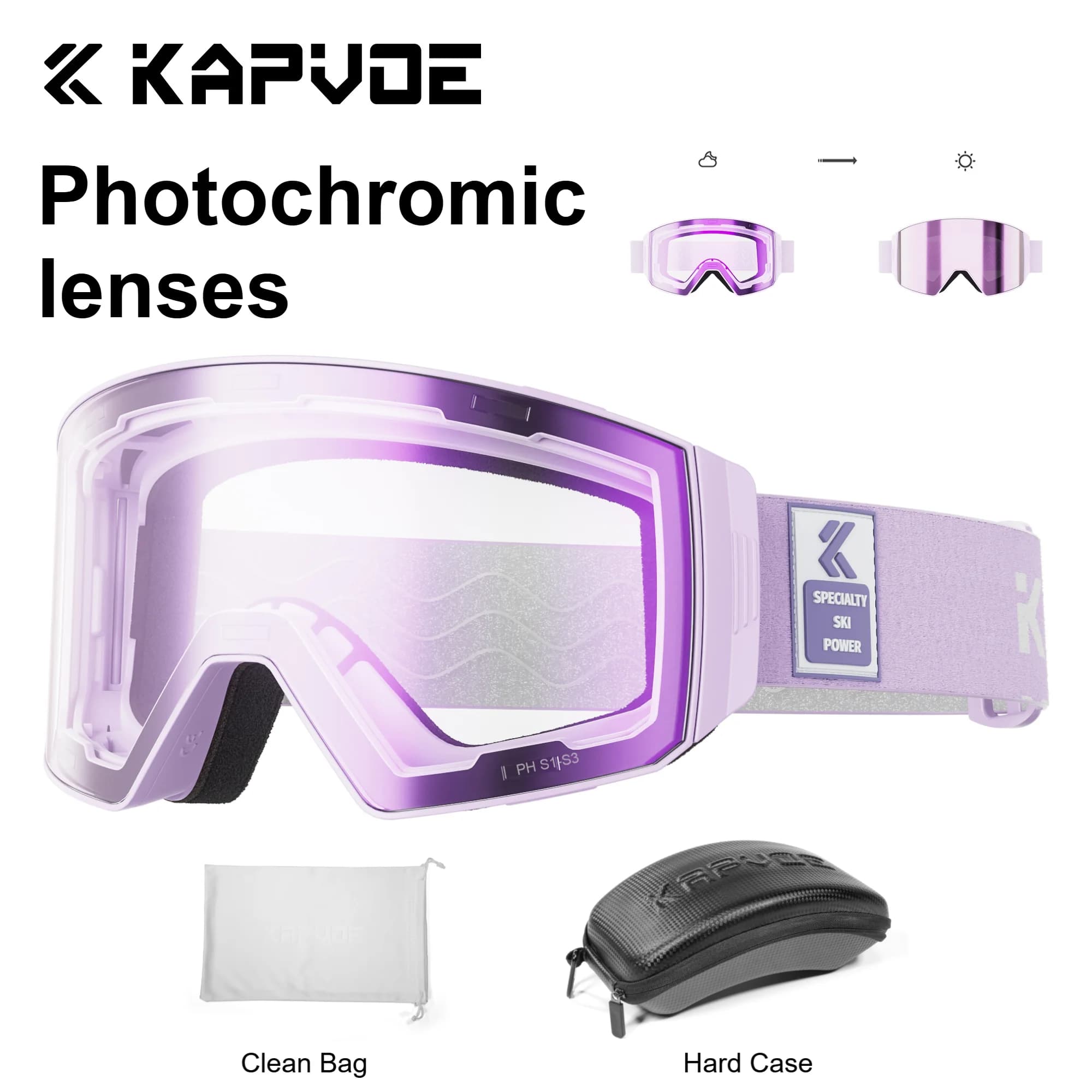Kapvoe Occhiali da neve da donna Occhiali da sole da sci fotocromatici Lenti antiappannamento magnetiche Protezione UV400 Occhiali da sci da uomo Occhiali sportivi