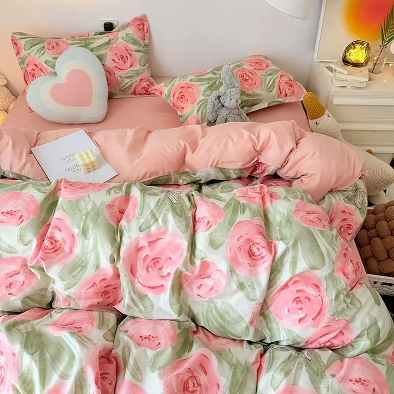 Set copripiumino rosa rosa con cerniera Fashion Girls 3 4 pezzi Lenzuolo piatto per camera da letto Federe Set biancheria da letto singola doppia