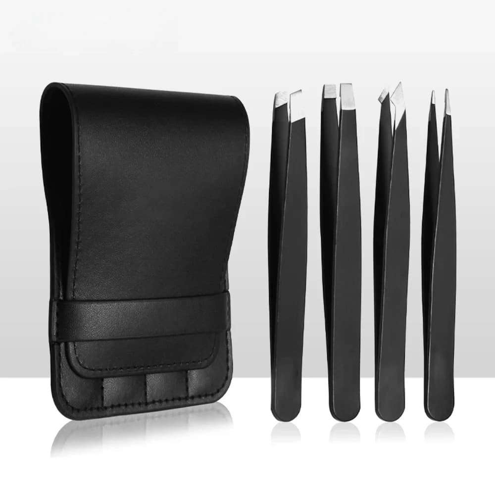 Set of 4 Professional Stainless Steel Pliers for Eyebrows, Face Peles and Removing Incarniti Peles
