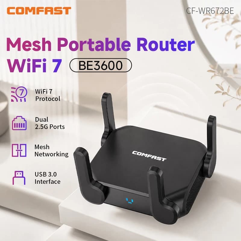 COMFAST BE3600 WiFi7 Mesh Router Gigabit Dual-Band 2.4G/5.8GHz 802.11BE USB Wireless Signal Amplifier WiFi Repeater for Home Net