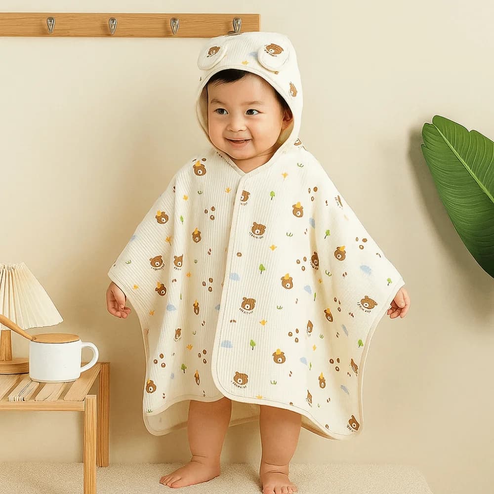 Mantello carino bambino mantello con cappuccio asciugamani cartone animato stampato morbida garza coperta avvolgente orso panda bambini accappatoio nuoto