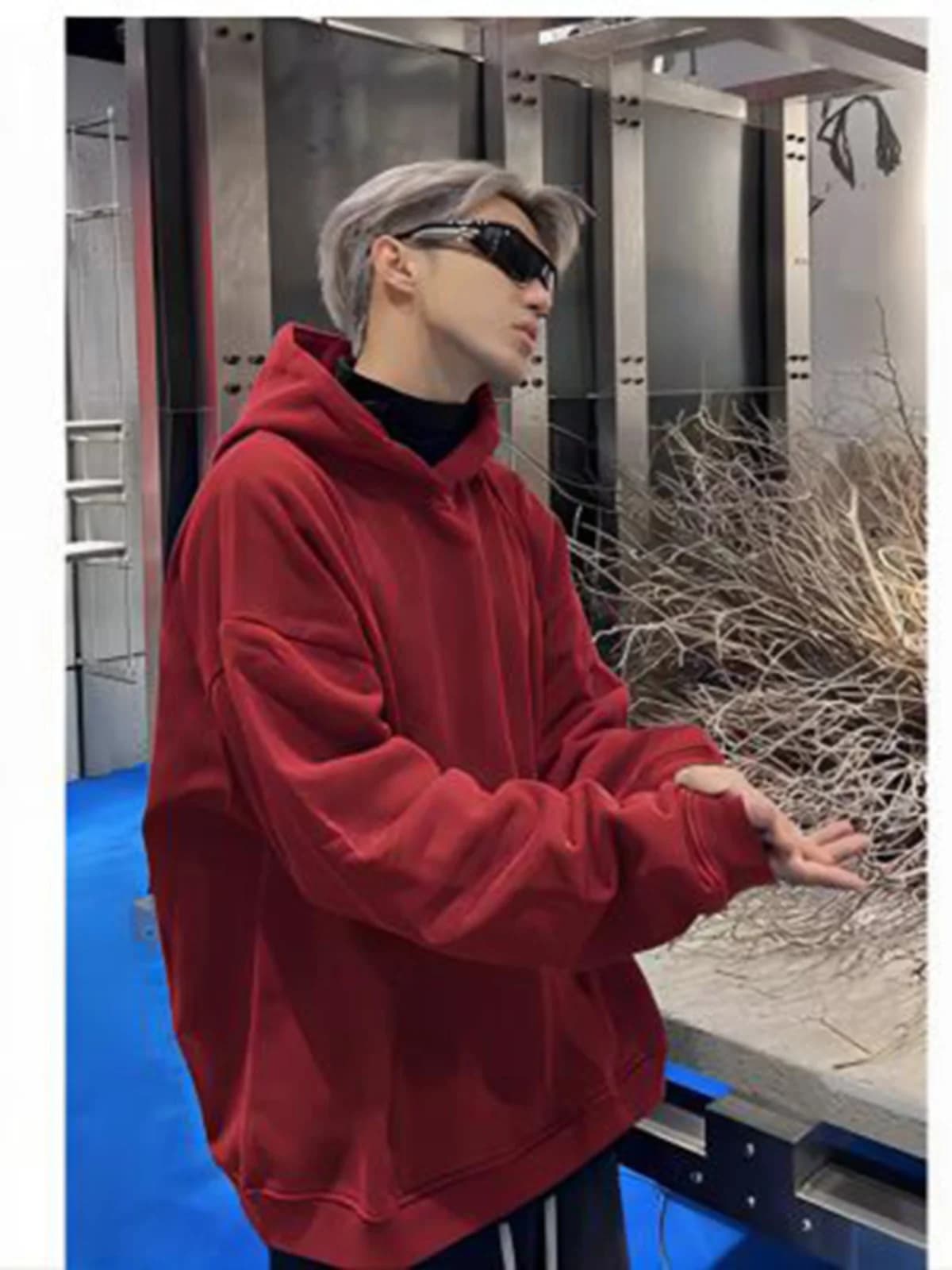 Red Wine Color American Style Heavyweight Hoodie Hard And Stiff Cleanfit High Street Shoulder Coat Spring Autumn Men's Hooded...