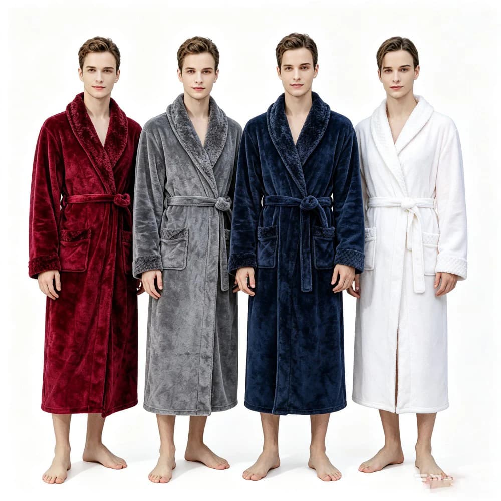 Autumn Winter Fluffy White Red Blue Flannel Luxury Couples' Pajamas Men's Warm Bathrobe Sleepwear Plus Size Nightwear Women Robe