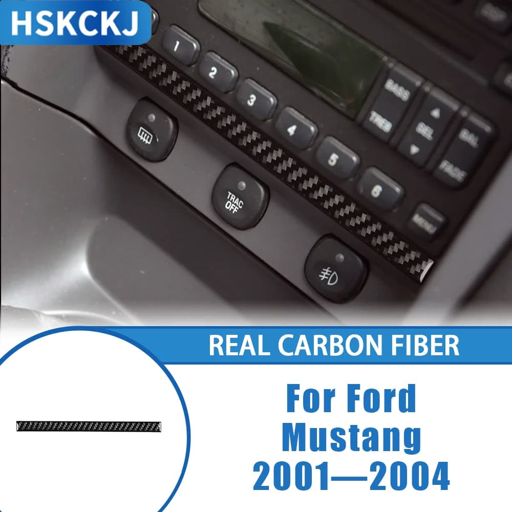 Carbon Fiber CD Radio Panel Lower Strip Trim Cover Modified Wall decal Car interior accessories Decalcomanie for Ford Mustang 2001—2004
