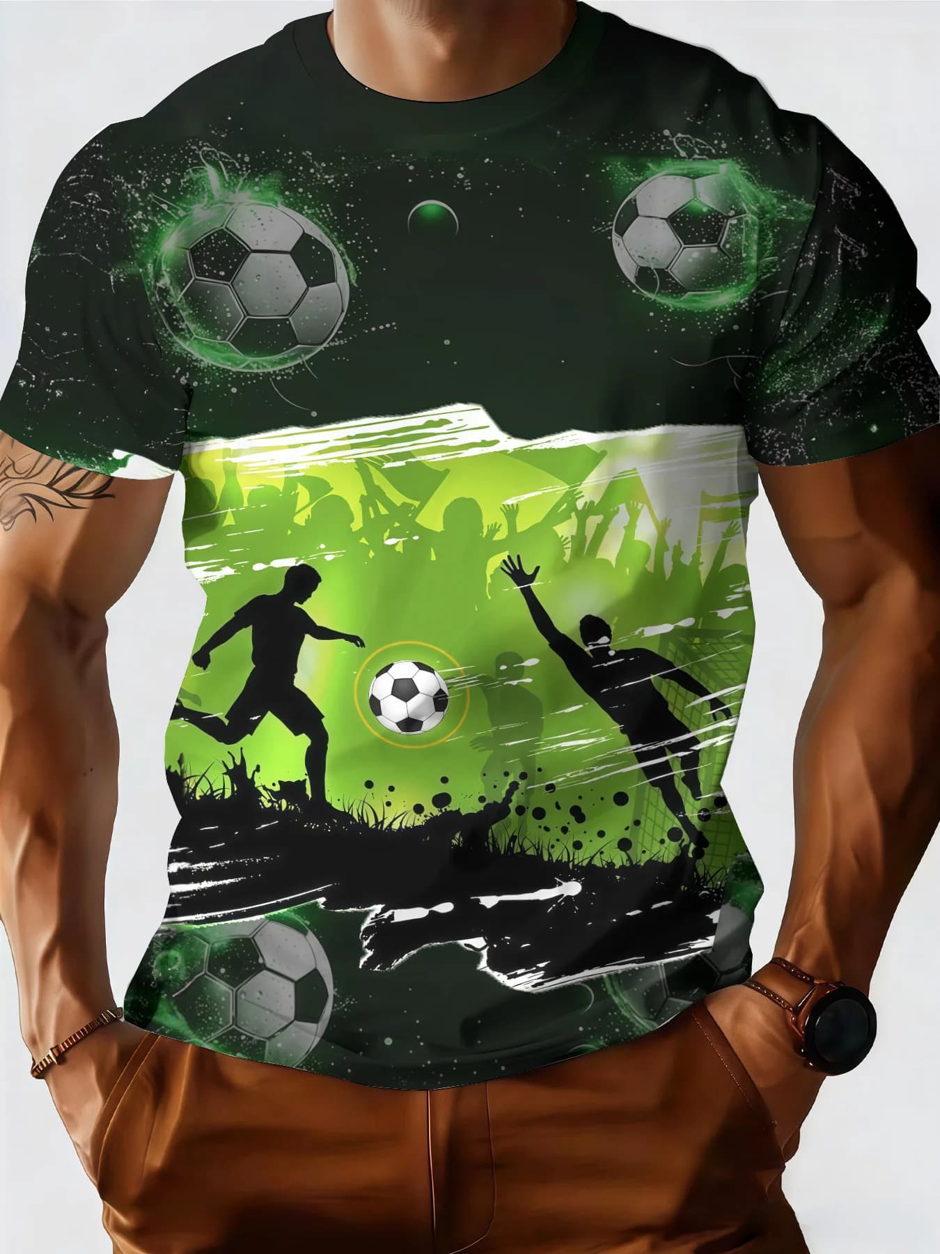 T-shirt da uomo estiva nuova con stampa 3D fiamma verde, girocollo, a mezza manica, traspirante, senza cuciture, per allenamento