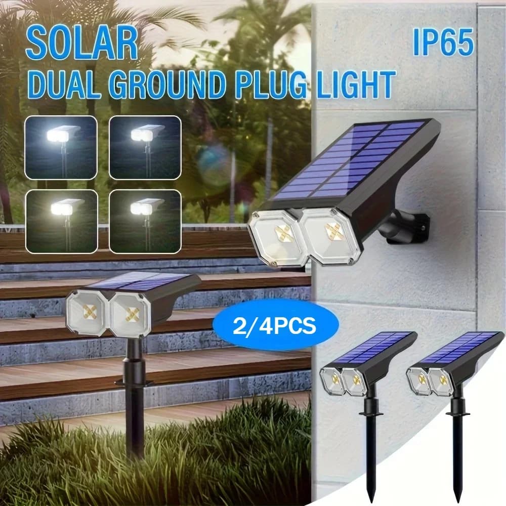Luce solare a doppia testa a risparmio energetico 10 LED Spina di terra 4 modalità di illuminazione intelligenti Sensore di controllo della luce Giardino esterno impermeabile