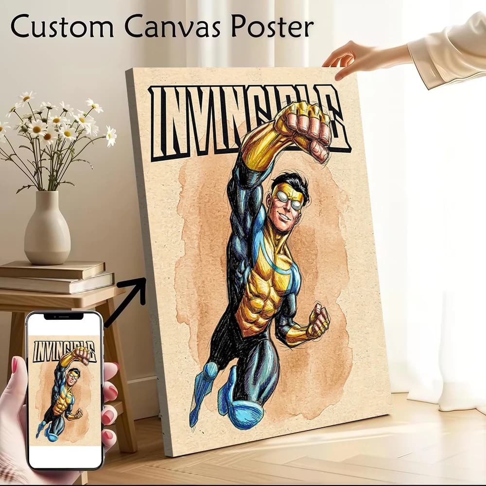 Poster su Tela con Arte Fumetto Invincibile, Quadri Personalizzati, Dipinti su Tela per Decorazione Murale, Cornici Decorative