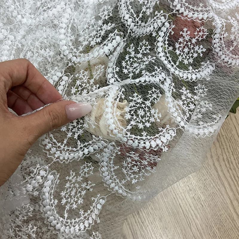 Mesh Fabric Soft Embroidery White Lace Fabric for Clothing,Dress , DIY Background Fabric By The Yard