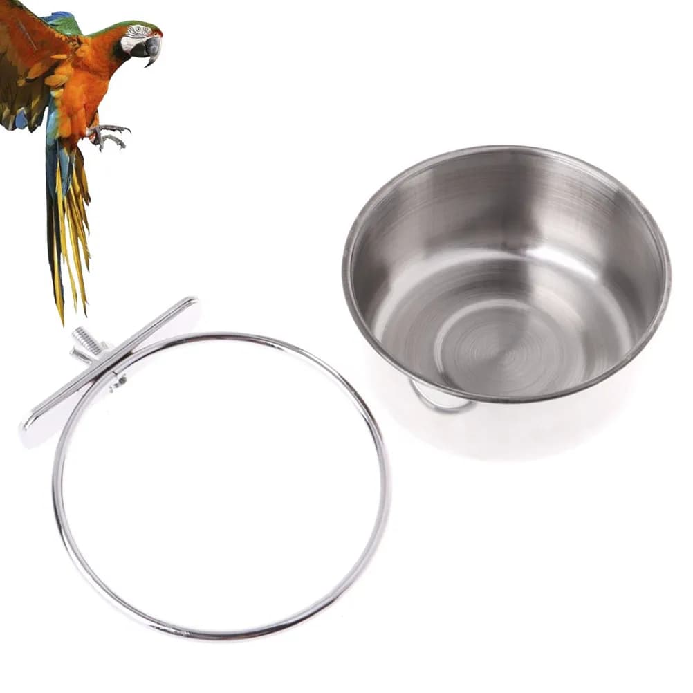 Parrot Feeding Bowl Stainless Steel Pet Food and Water Dish for Small Birds Rustproof Cage Feeder Easy to Clean Home Decor 14Cm