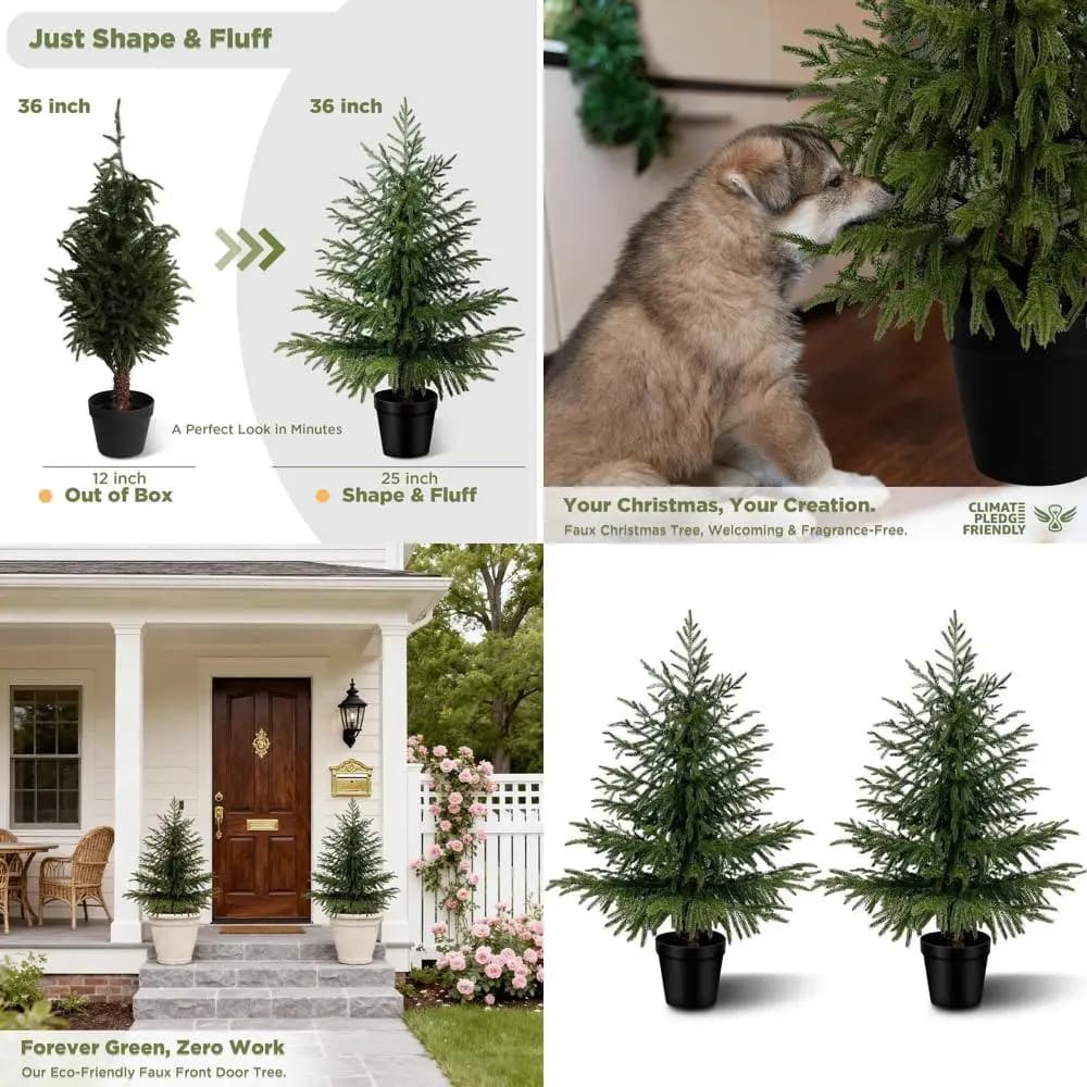 Coppia di Alberi Topiari Artificiali con Effetto Realistico, Vasi Neri, Adatti per Interni/Esterni, Ideali come Piante Sempreverdi o Decorazioni