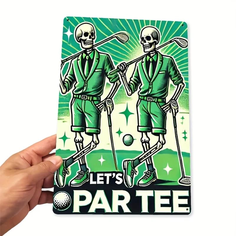 Decorazione per la casa, targa in metallo a tema golf con scritta "Let's Par Tee", decorazione da parete resistente per casa, ufficio, bar, caffetteria, facile da appendere all'interno o all'esterno