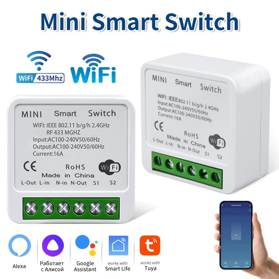 WiFi Smart Switch 16A 20A 433Mhz Interruttore ricevitore Tuya Smart Life App Supporta il controllo a 2 vie Funziona con Alexa Google Home