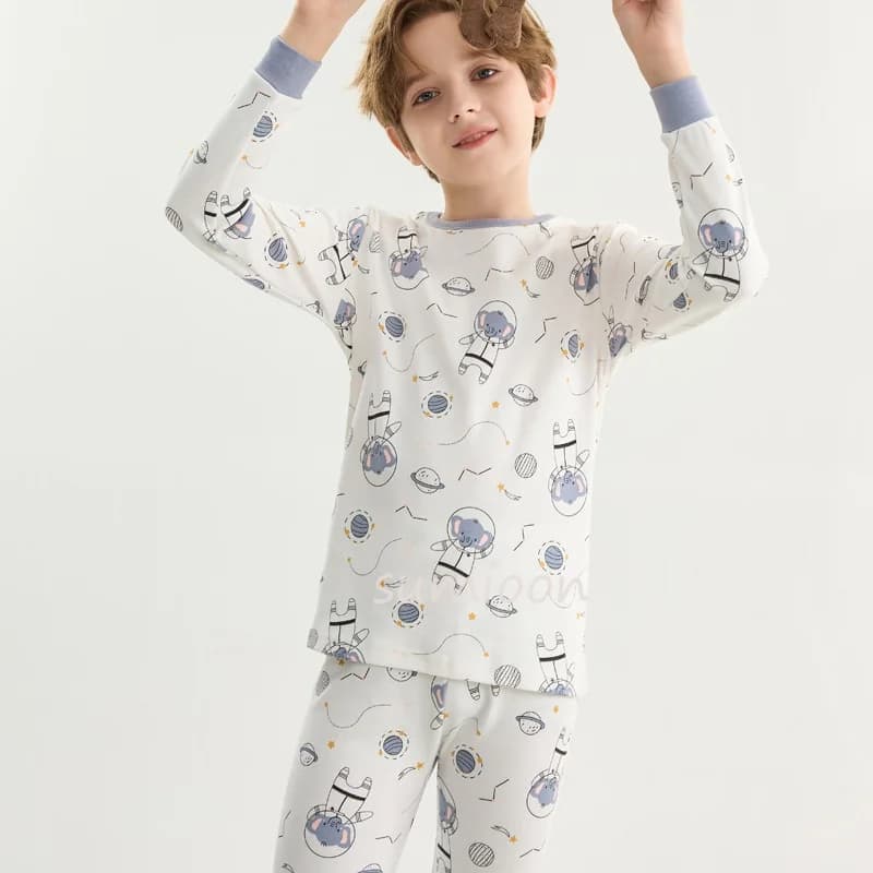 2025 Primavera 100% Cotone Pigiama per bambini Pigiama a maniche lunghe Bambini 2 pezzi Pigiama cartone animato per ragazze Ragazzi Indumenti da notte per bambini Indumenti da notte