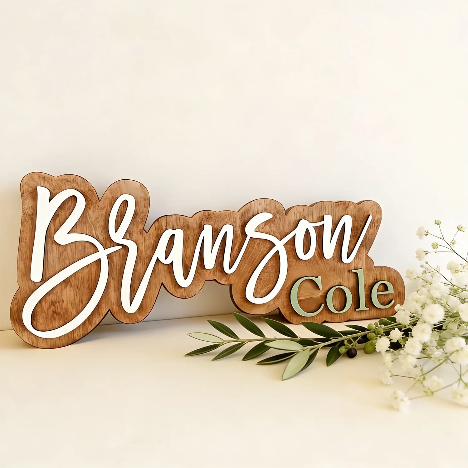 1pc Double-layer Wooden Surname Brand, Customizable Name, Wall Decoration, Baby Room Decoration, Multi Scene Decoration Gift