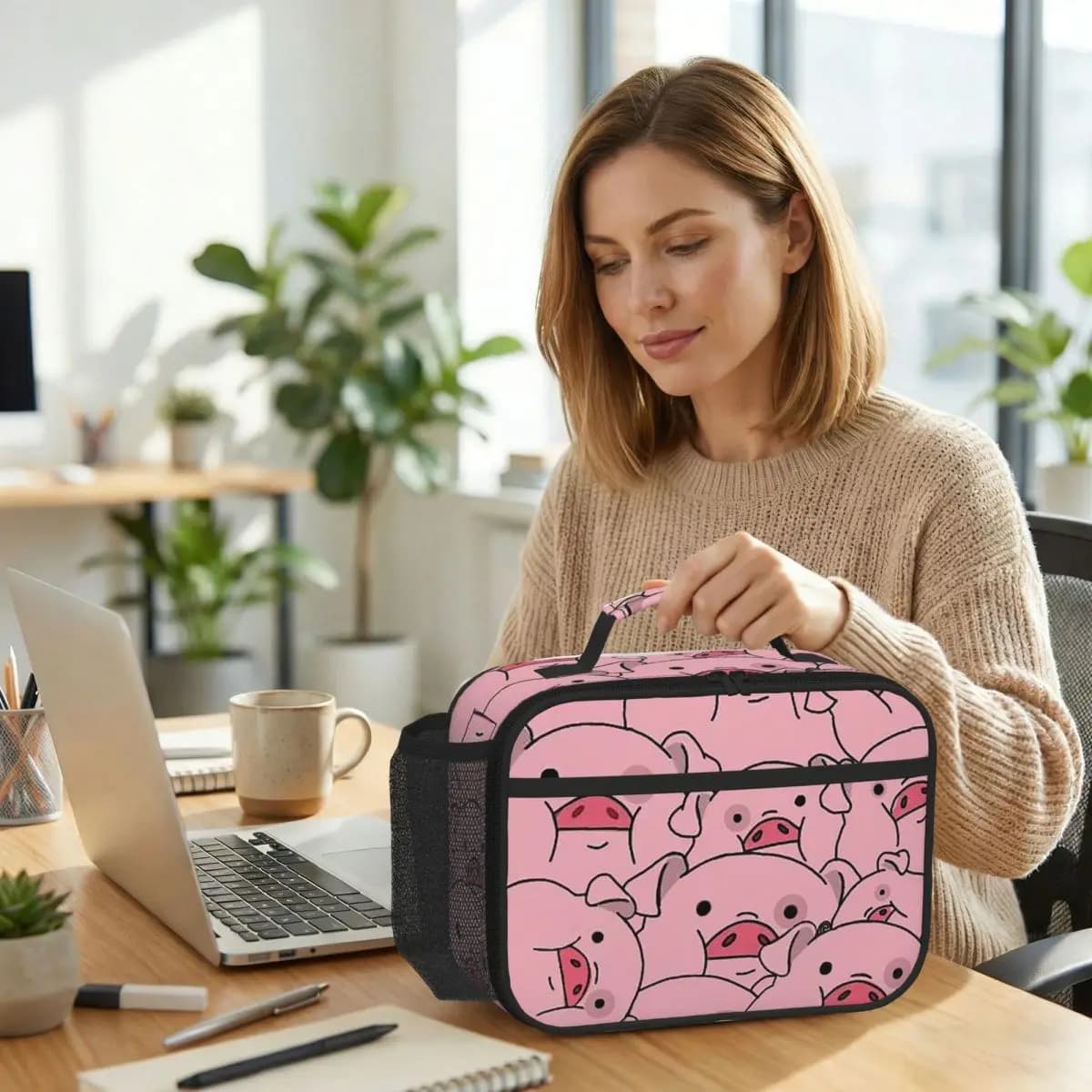 Cute Pet Pig Waddles Cartoon Insulated Lunch Bag for Women Office Cooler Thermal Food Box Tote Portable Lunch Boxes Container