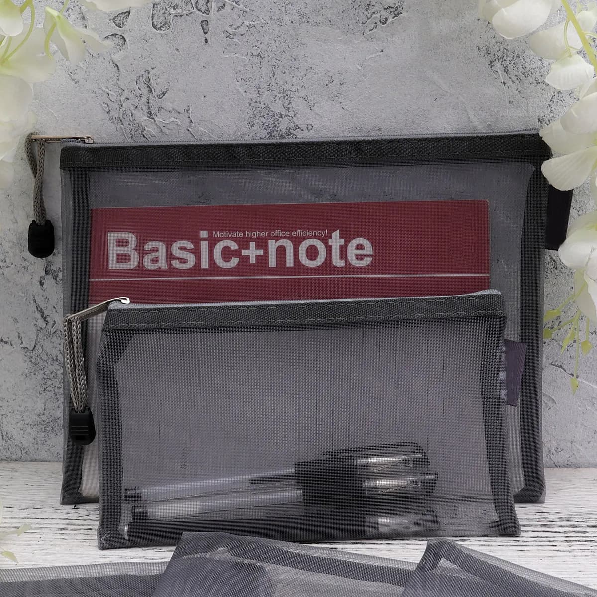 5Pcs Grey Document Bag Mesh Portable Office School Zippered File Folder Set A4 A5 A6 Pencil Pouch Mesh File Bag