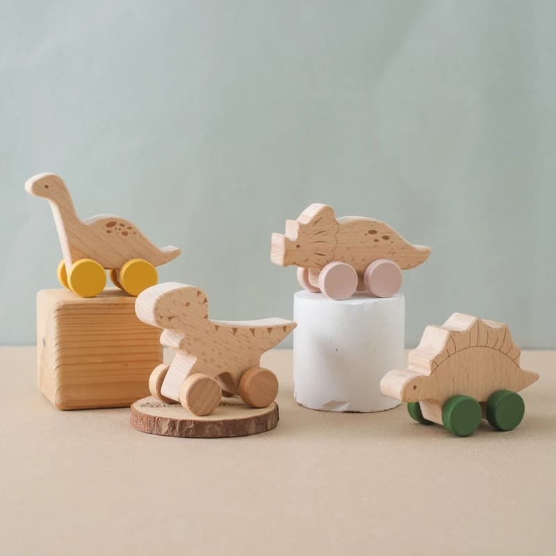 1PC Baby massaggiagengive giocattolo blocchi di legno di faggio Cartoon Dinosaur Car giocattolo Montessori Baby dentizione gioca palestra per giocattoli di compleanno per bambini regalo