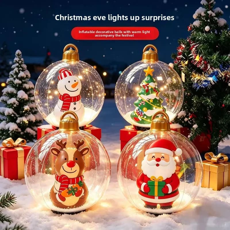 Christmas Inflatable Decorated Ball 60cm Outdoor PVC Giant Big Large Balls Xmas Tree Decorations Toy Ball No/With Light Ornament